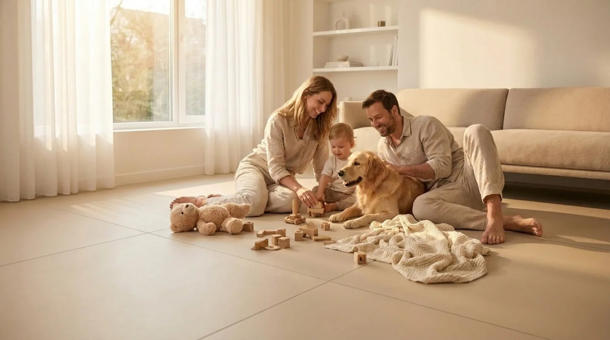 A family on a soft Matnificent floor at home
